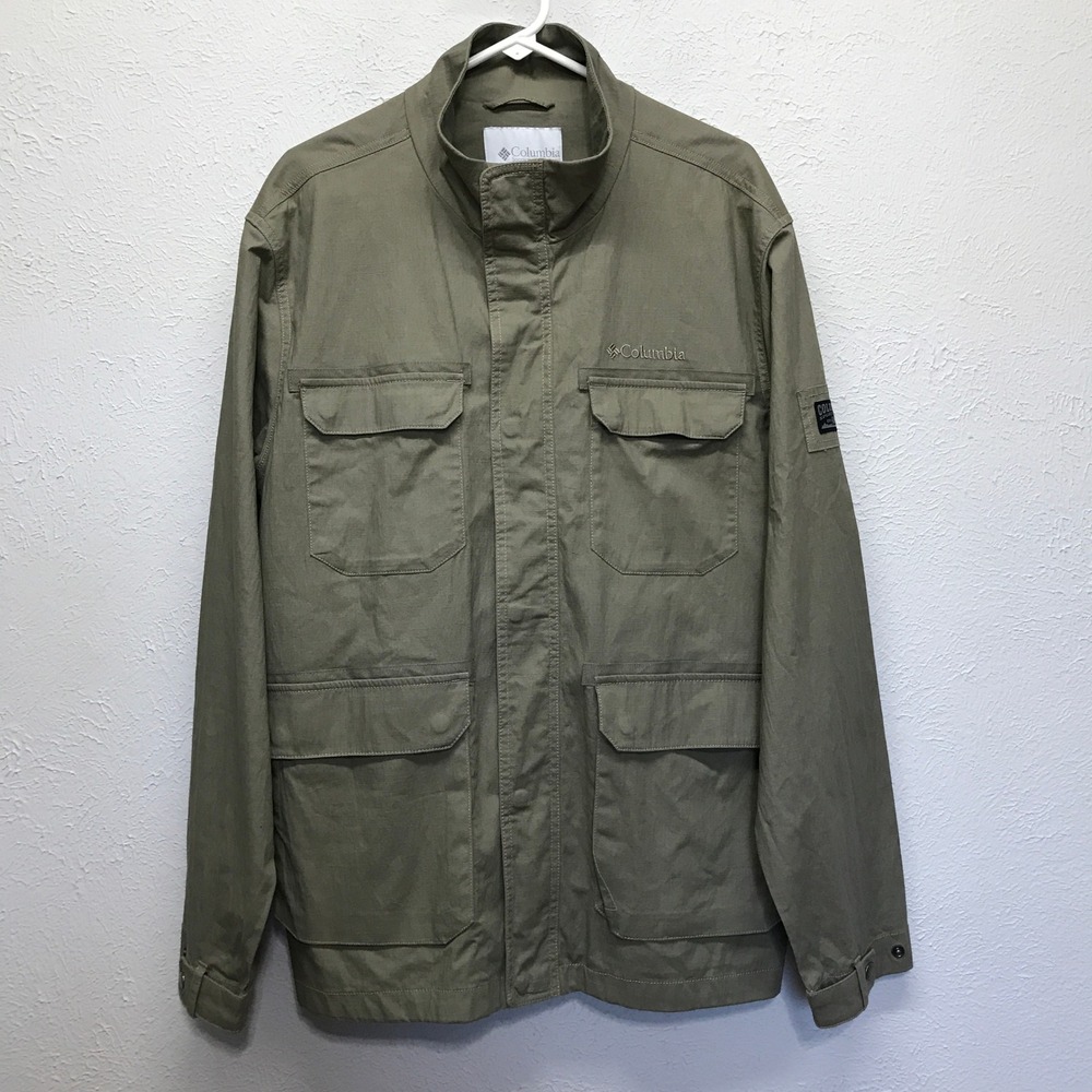 Columbia Sportswear Men Large L Field Jacket Utility Canvas Cotton Green 1533872